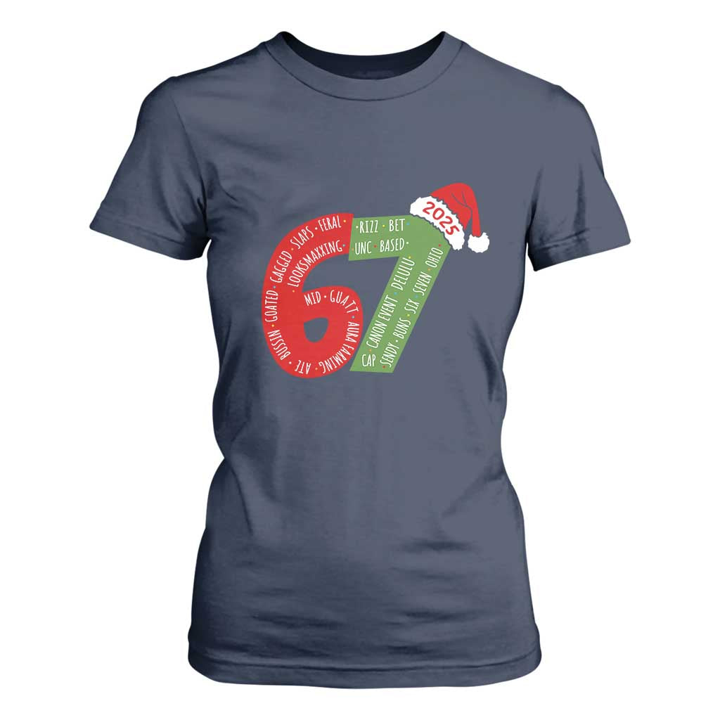 Funny 67 Christmas T Shirt For Women Rizz Aura Farming Bussin Six Seven Meme Gen Alpha TS11 Navy Print Your Wear