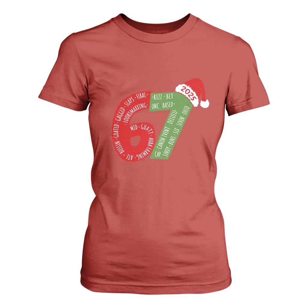 Funny 67 Christmas T Shirt For Women Rizz Aura Farming Bussin Six Seven Meme Gen Alpha TS11 Red Print Your Wear