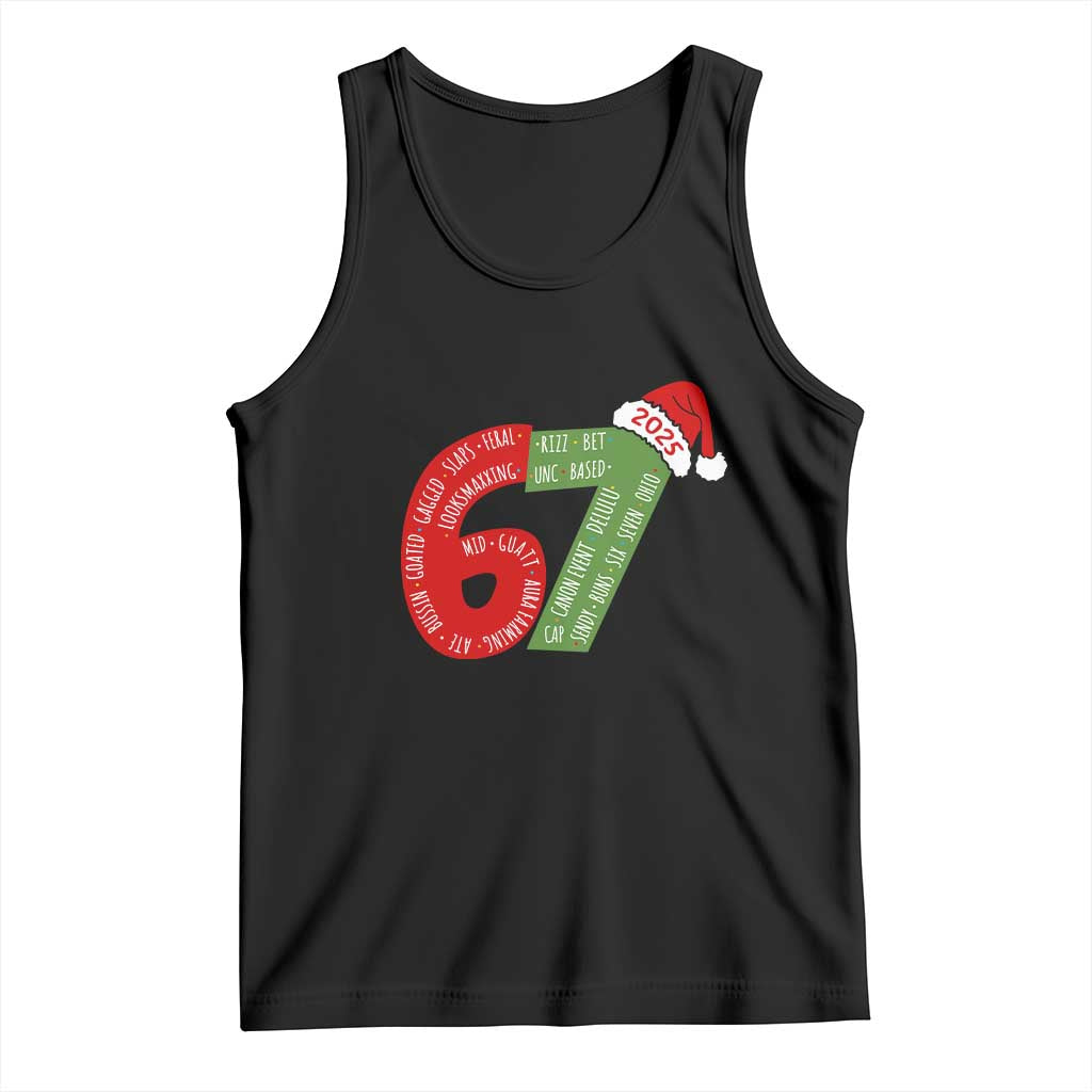 Funny 67 Christmas Tank Top Rizz Aura Farming Bussin Six Seven Meme Gen Alpha TS11 Black Print Your Wear