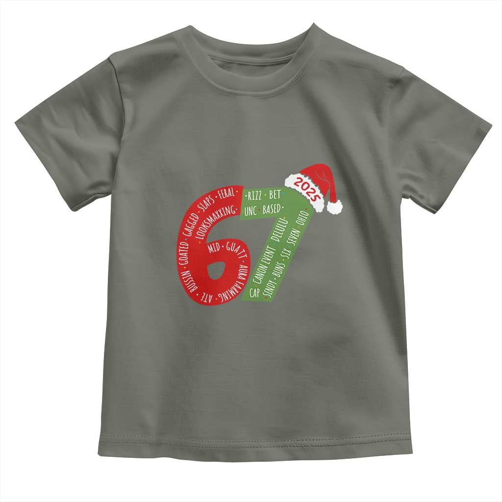 Funny 67 Christmas Toddler T Shirt Rizz Aura Farming Bussin Six Seven Meme Gen Alpha TS11 Military Green Print Your Wear