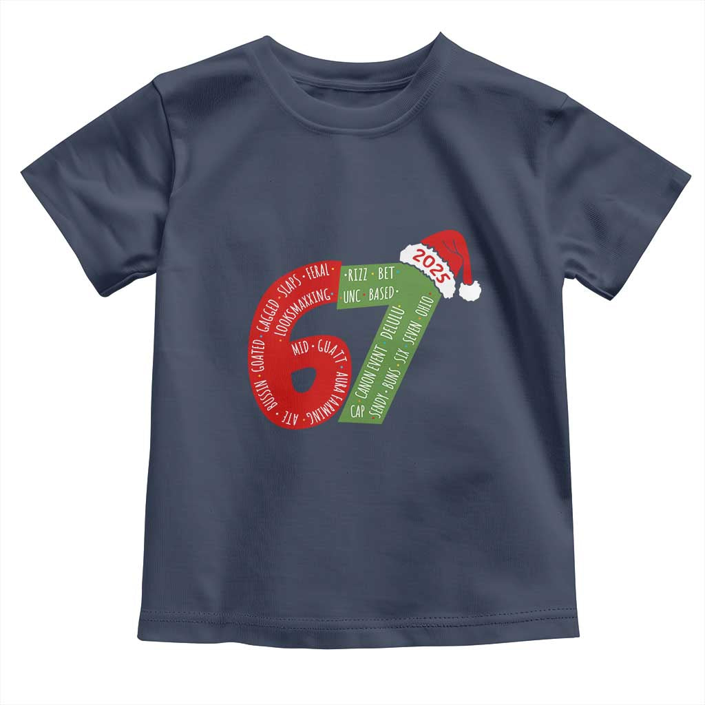 Funny 67 Christmas Toddler T Shirt Rizz Aura Farming Bussin Six Seven Meme Gen Alpha TS11 Navy Print Your Wear