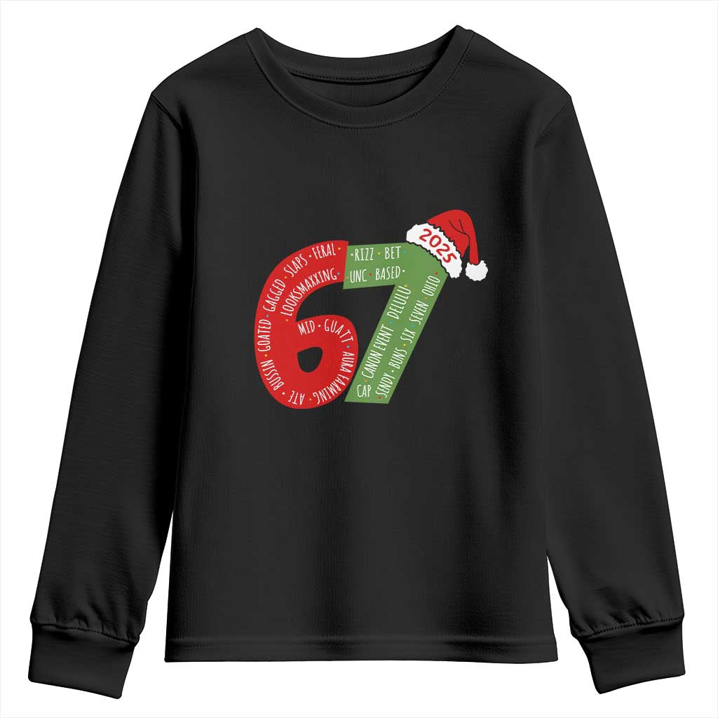 Funny 67 Christmas Youth Sweatshirt Rizz Aura Farming Bussin Six Seven Meme Gen Alpha TS11 Black Print Your Wear