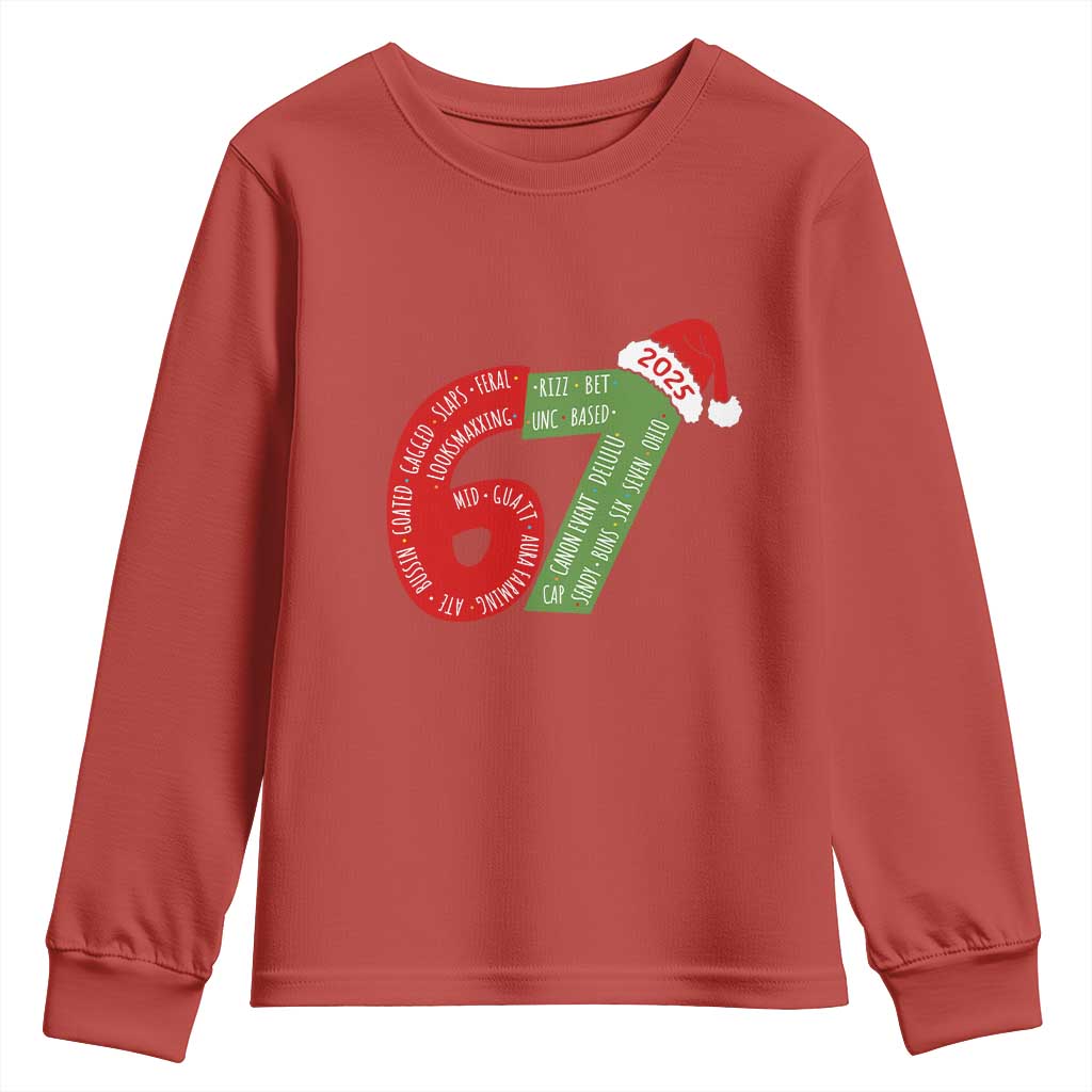Funny 67 Christmas Youth Sweatshirt Rizz Aura Farming Bussin Six Seven Meme Gen Alpha TS11 Red Print Your Wear