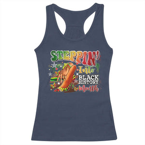 Steppin' Into Black History Month Racerback Tank Top African American Month Proud Melanin TS11 Navy Print Your Wear