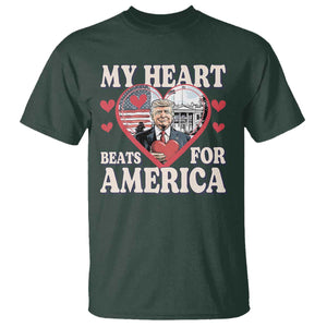 Funny Trump Valentine's Day T Shirt My Heart Beats For America White House TS11 Dark Forest Green Print Your Wear