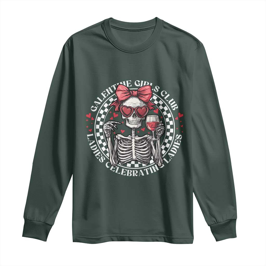Funny Galentine's Day Long Sleeve Shirt Galentine Girls Club Ladies Celebrating Ladies Skeleton TS11 Dark Forest Green Print Your Wear