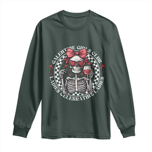 Funny Galentine's Day Long Sleeve Shirt Galentine Girls Club Ladies Celebrating Ladies Skeleton TS11 Dark Forest Green Print Your Wear