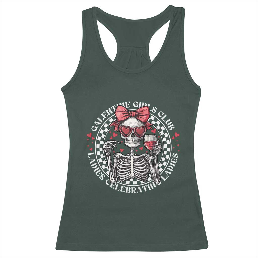 Funny Galentine's Day Racerback Tank Top Galentine Girls Club Ladies Celebrating Ladies Skeleton TS11 Dark Forest Green Print Your Wear