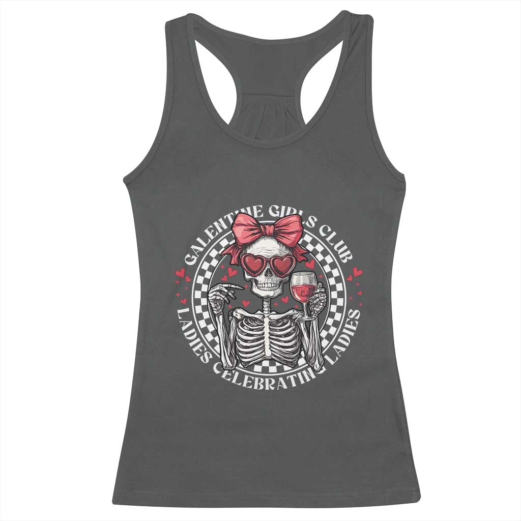 Funny Galentine's Day Racerback Tank Top Galentine Girls Club Ladies Celebrating Ladies Skeleton TS11 Dark Heather Print Your Wear