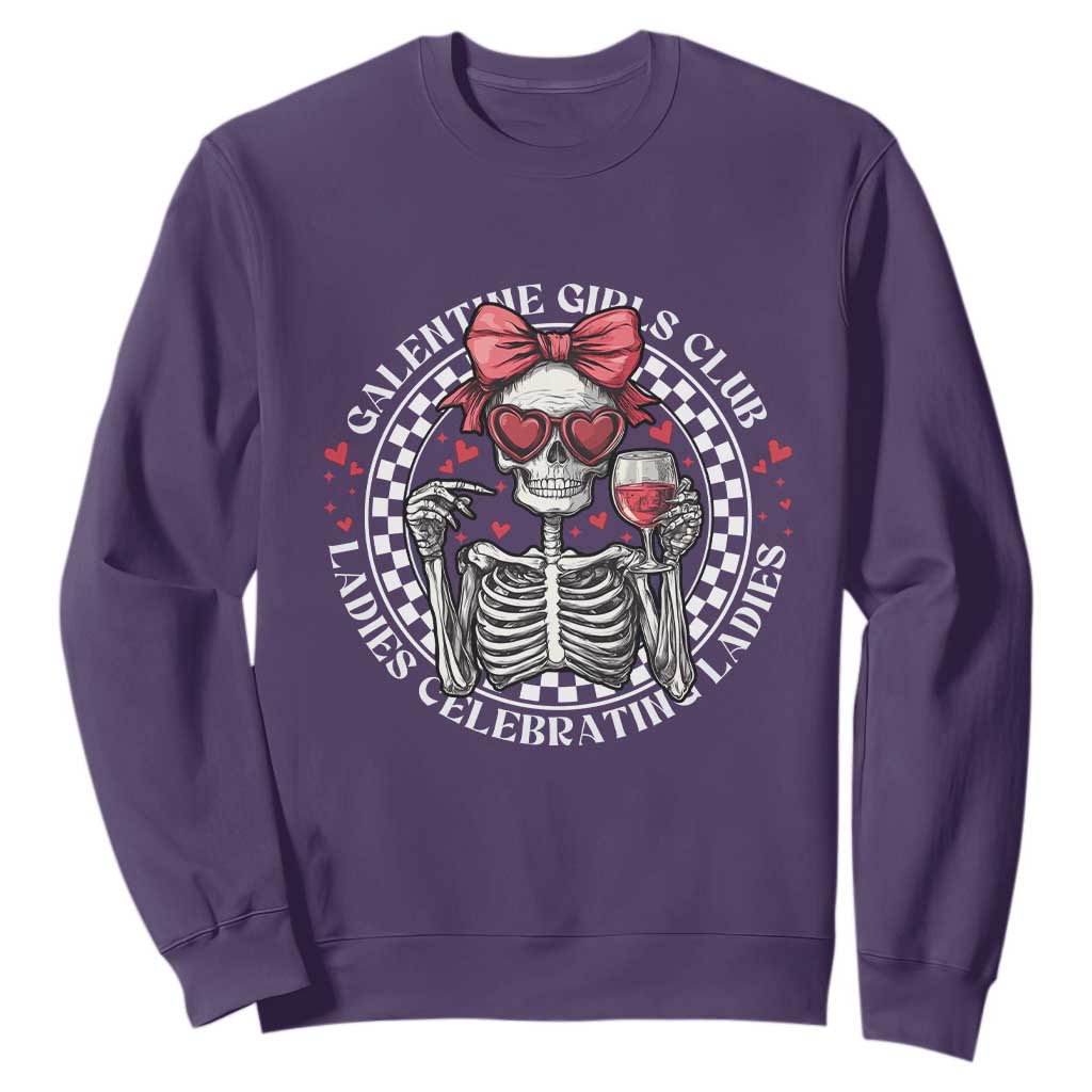 Funny Galentine's Day Sweatshirt Galentine Girls Club Ladies Celebrating Ladies Skeleton TS11 Purple Print Your Wear