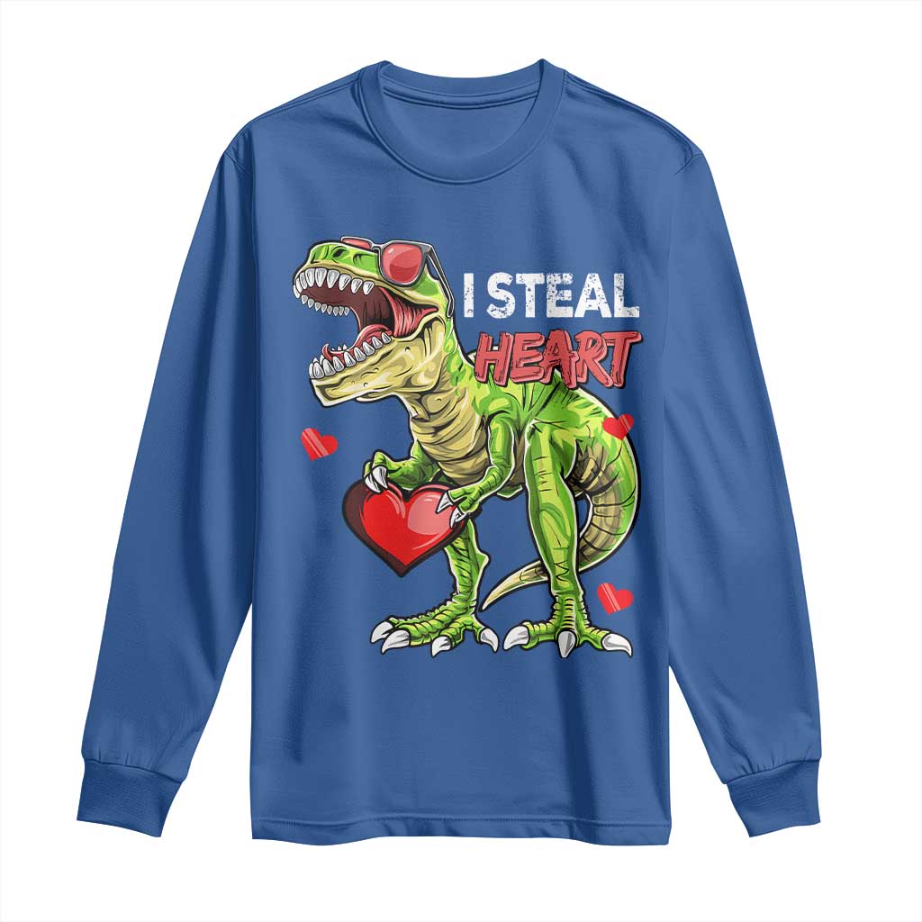 Funny Dinosaur Valentine's Day I Steal Heart Long Sleeve Shirt TS11 Royal Blue Print Your Wear