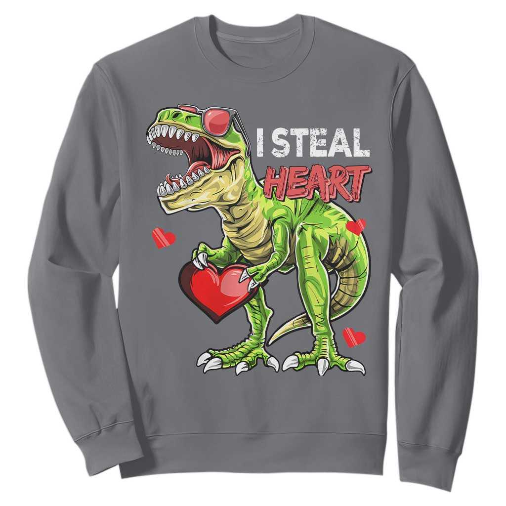 Funny Dinosaur Valentine's Day I Steal Heart Sweatshirt TS11 Charcoal Print Your Wear