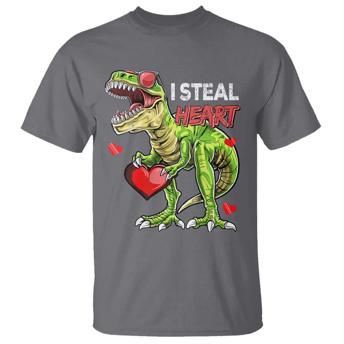 Funny Dinosaur Valentine's Day I Steal Heart T Shirt TS11 Charcoal Print Your Wear