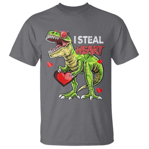 Funny Dinosaur Valentine's Day I Steal Heart T Shirt TS11 Charcoal Print Your Wear