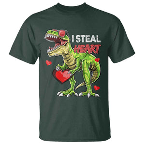 Funny Dinosaur Valentine's Day I Steal Heart T Shirt TS11 Dark Forest Green Print Your Wear