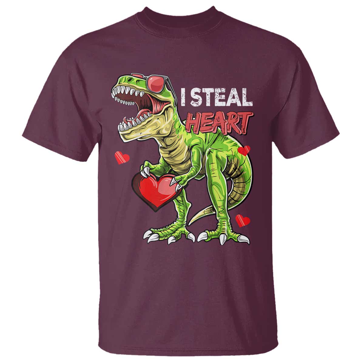 Funny Dinosaur Valentine's Day I Steal Heart T Shirt TS11 Maroon Print Your Wear