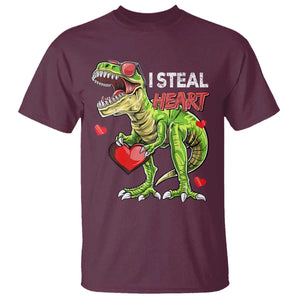 Funny Dinosaur Valentine's Day I Steal Heart T Shirt TS11 Maroon Print Your Wear