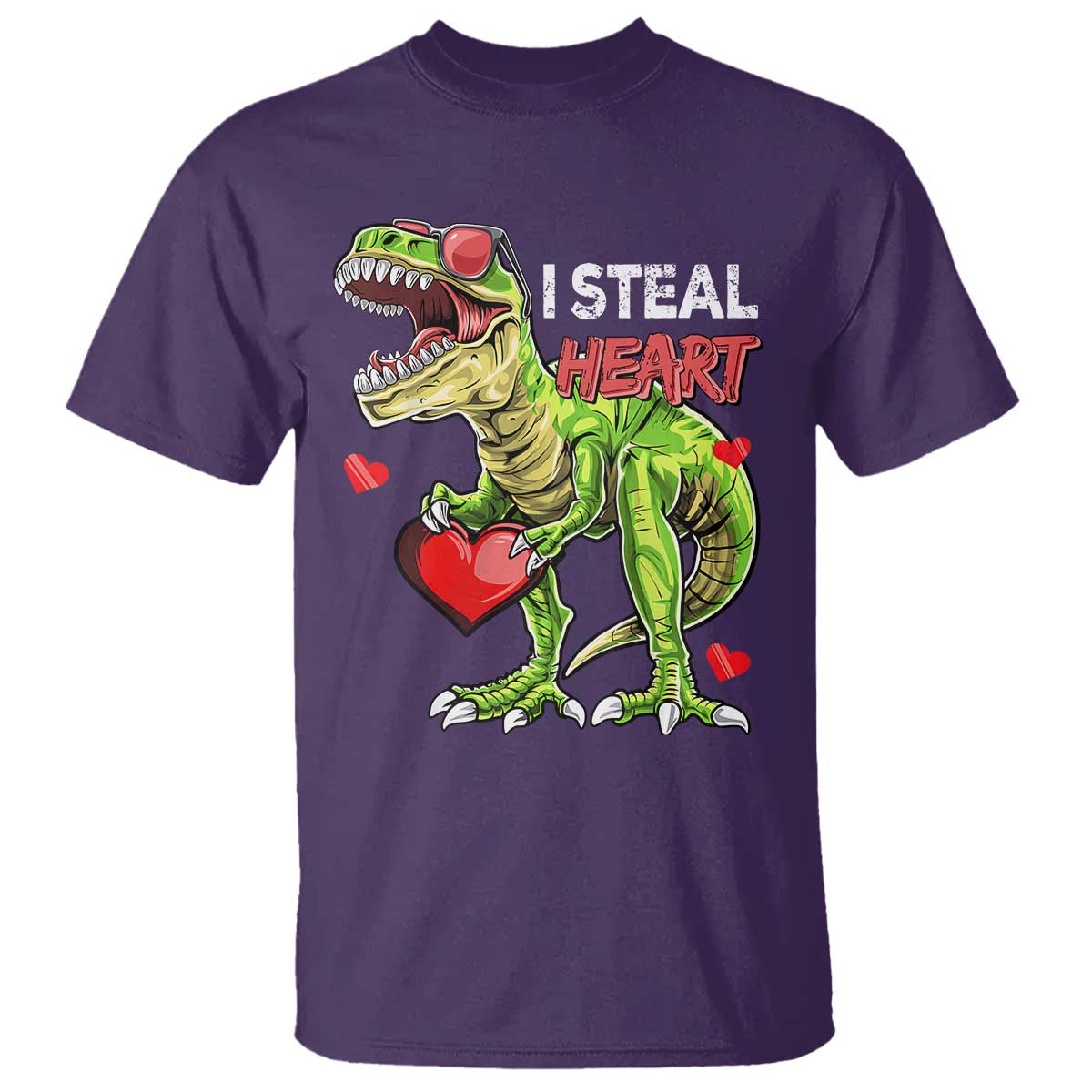 Funny Dinosaur Valentine's Day I Steal Heart T Shirt TS11 Purple Print Your Wear