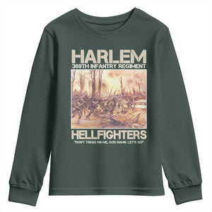 Harlem Hellfighters Youth Sweatshirt 369th Infantry Regiment Don't Tread On Me Let's Go Black History Month TS11 Dark Forest Green Print Your Wear