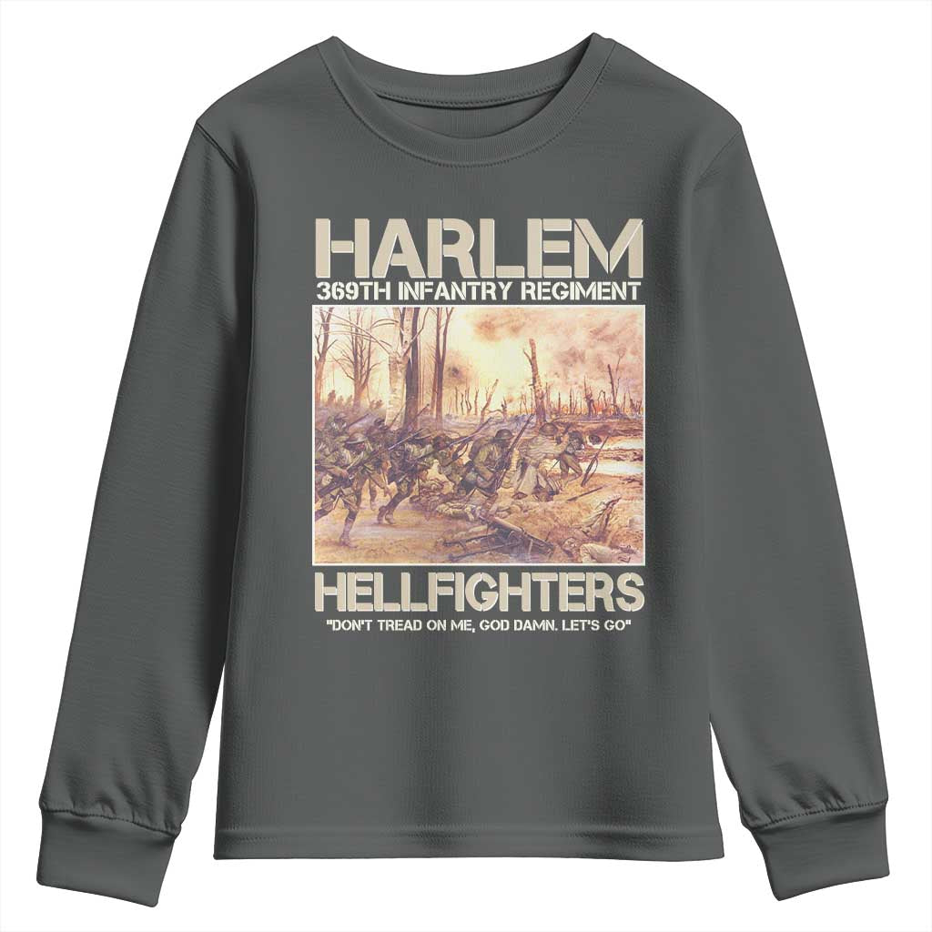 Harlem Hellfighters Youth Sweatshirt 369th Infantry Regiment Don't Tread On Me Let's Go Black History Month TS11 Dark Heather Print Your Wear