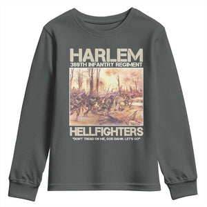 Harlem Hellfighters Youth Sweatshirt 369th Infantry Regiment Don't Tread On Me Let's Go Black History Month TS11 Dark Heather Print Your Wear