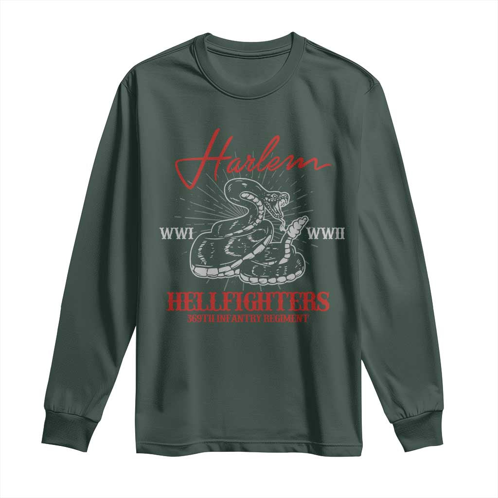 Harlem Hellfighters Long Sleeve Shirt 369th Infantry Regiment Black Snake Black History Month TS11 Dark Forest Green Print Your Wear