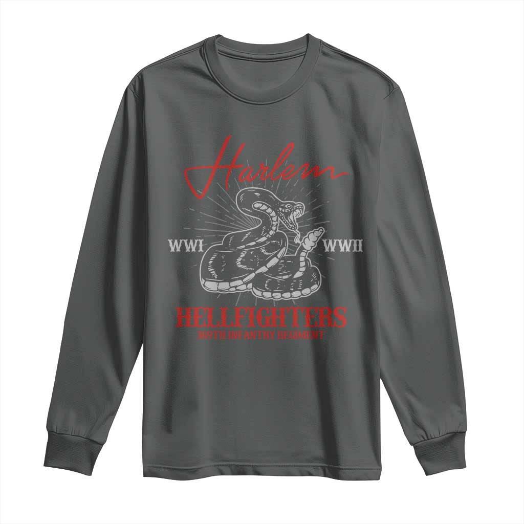 Harlem Hellfighters Long Sleeve Shirt 369th Infantry Regiment Black Snake Black History Month TS11 Dark Heather Print Your Wear