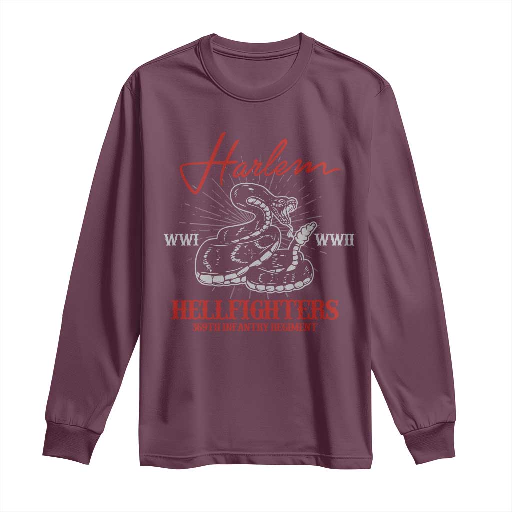 Harlem Hellfighters Long Sleeve Shirt 369th Infantry Regiment Black Snake Black History Month TS11 Maroon Print Your Wear