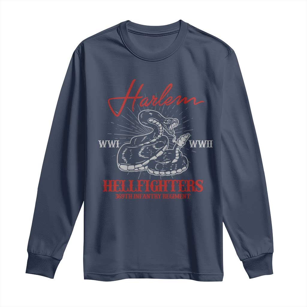 Harlem Hellfighters Long Sleeve Shirt 369th Infantry Regiment Black Snake Black History Month TS11 Navy Print Your Wear