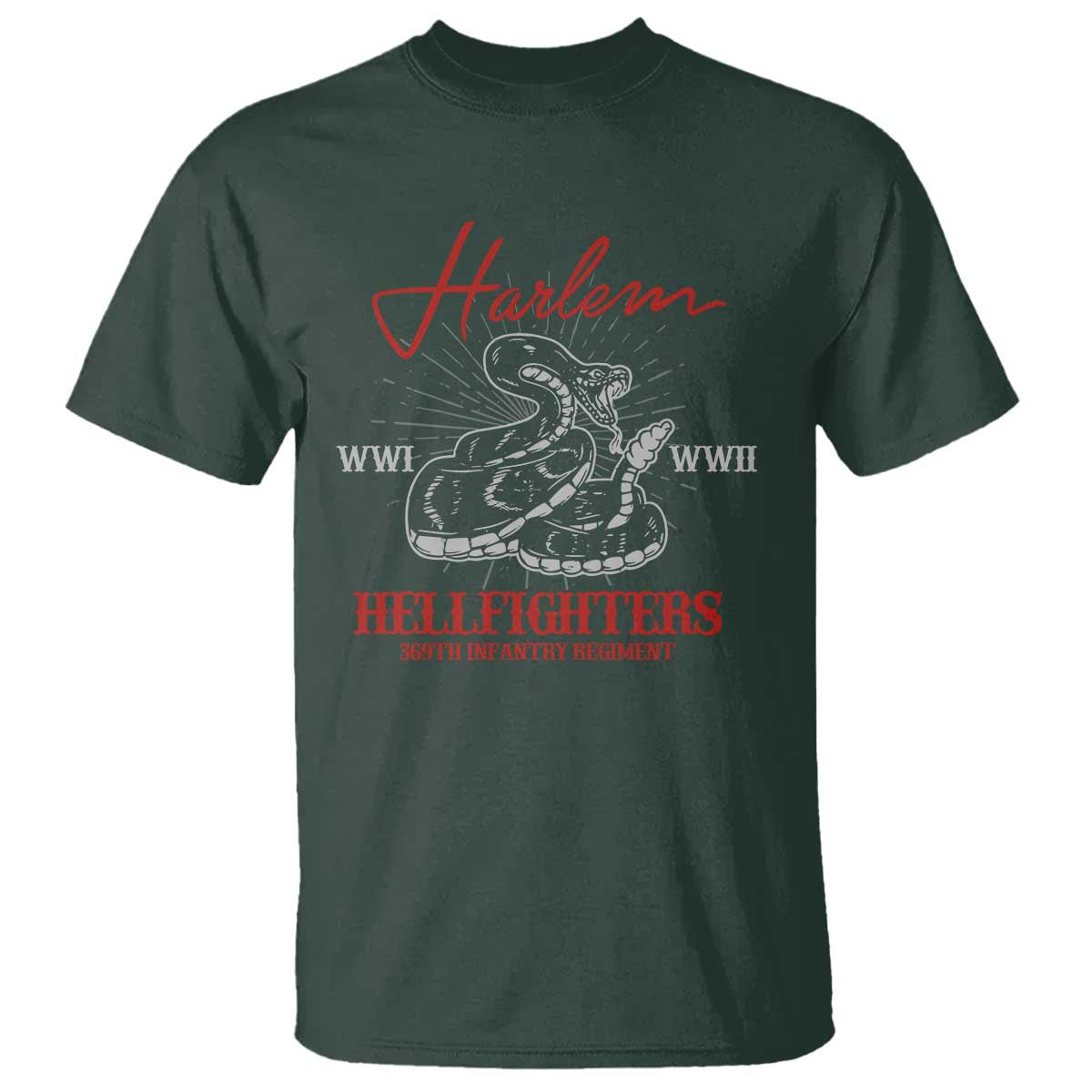 Harlem Hellfighters T Shirt 369th Infantry Regiment Black Snake Black History Month TS11 Dark Forest Green Print Your Wear