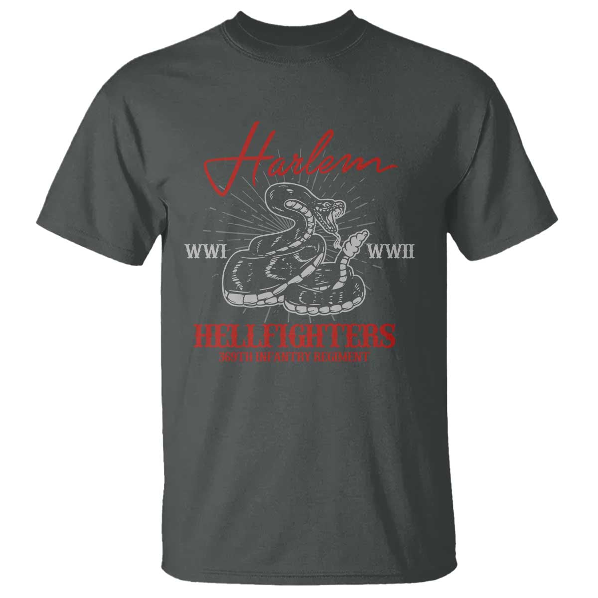 Harlem Hellfighters T Shirt 369th Infantry Regiment Black Snake Black History Month TS11 Dark Heather Print Your Wear