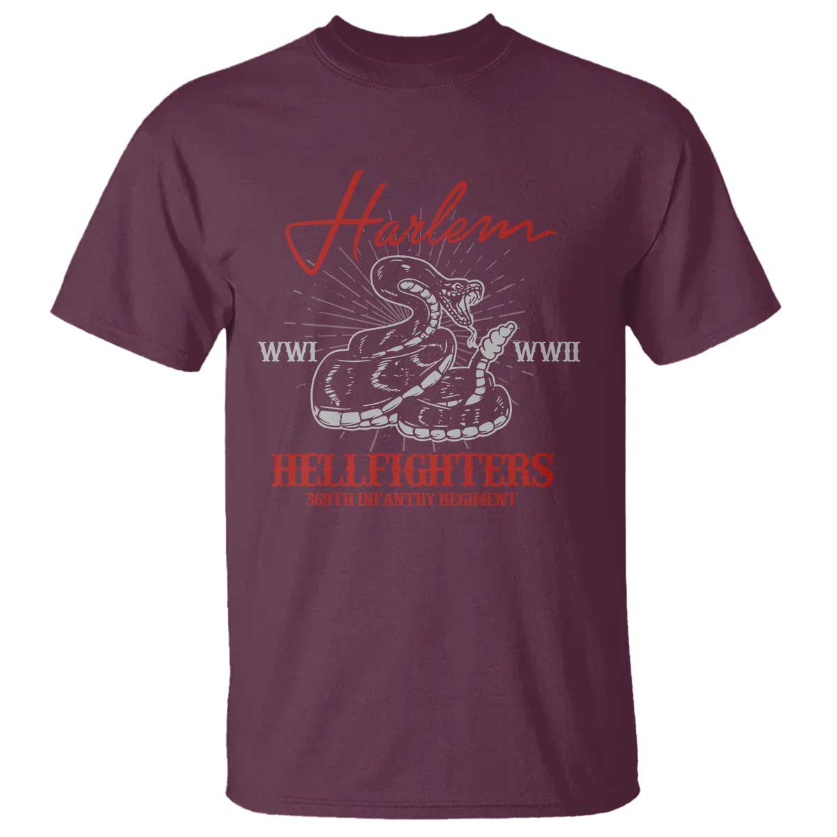 Harlem Hellfighters T Shirt 369th Infantry Regiment Black Snake Black History Month TS11 Maroon Print Your Wear