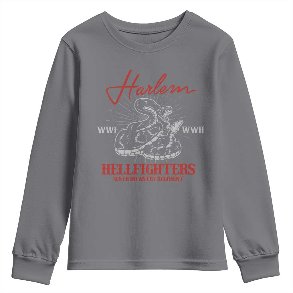 Harlem Hellfighters Youth Sweatshirt 369th Infantry Regiment Black Snake Black History Month TS11 Charcoal Print Your Wear