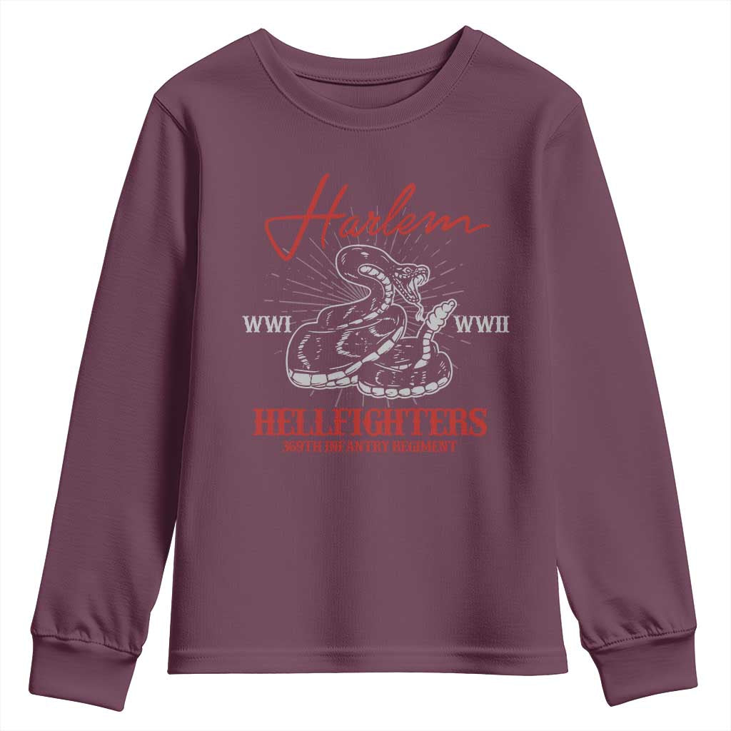 Harlem Hellfighters Youth Sweatshirt 369th Infantry Regiment Black Snake Black History Month TS11 Maroon Print Your Wear