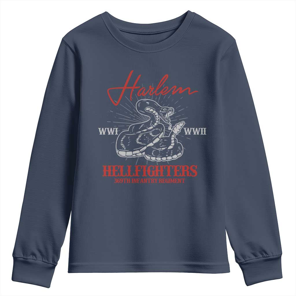 Harlem Hellfighters Youth Sweatshirt 369th Infantry Regiment Black Snake Black History Month TS11 Navy Print Your Wear