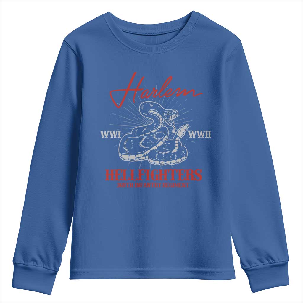Harlem Hellfighters Youth Sweatshirt 369th Infantry Regiment Black Snake Black History Month TS11 Royal Blue Print Your Wear
