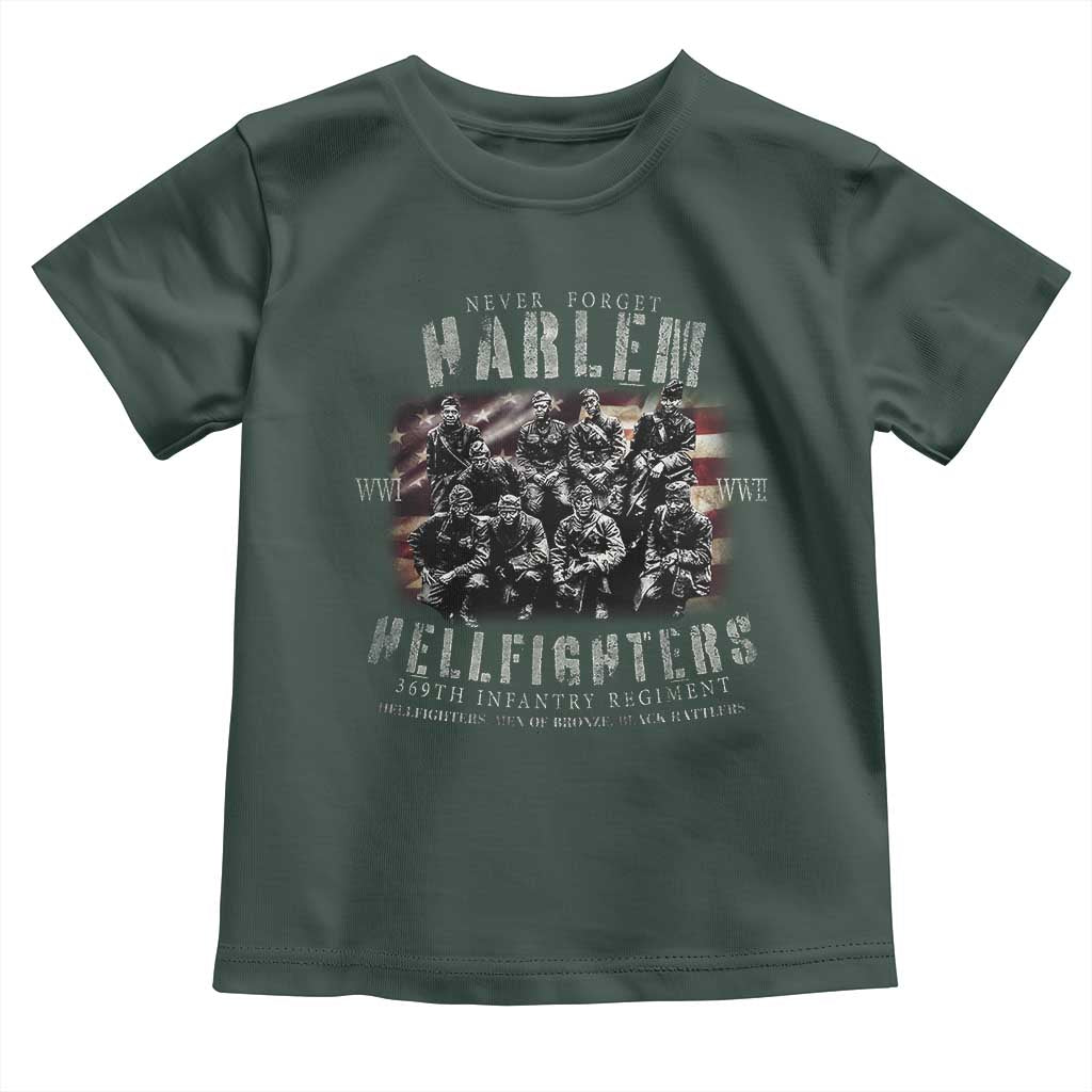 Never Forget Harlem Hellfighters Toddler T Shirt Vintage American Flag TS11 Dark Forest Green Print Your Wear