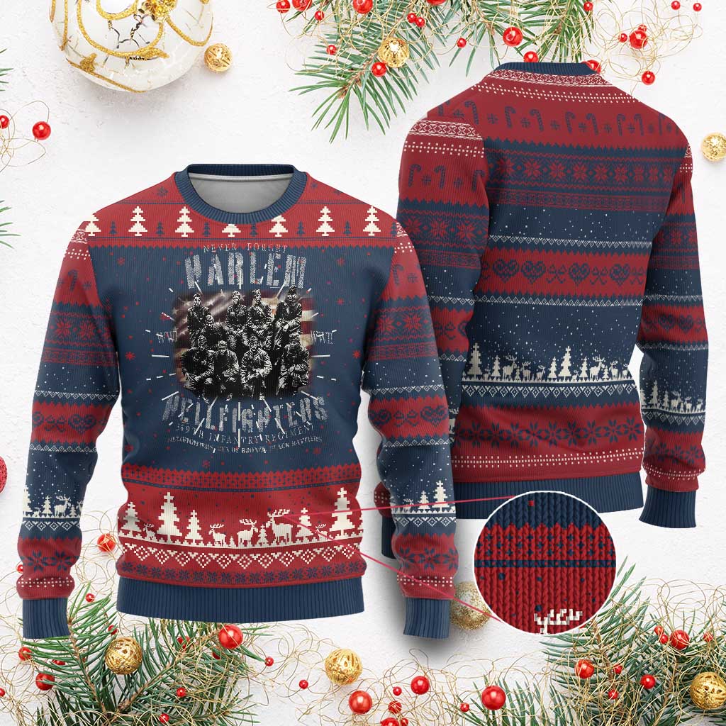 Never Forget Harlem Hellfighters Ugly Christmas Sweater Vintage American Flag TS11 Burgundy Print Your Wear