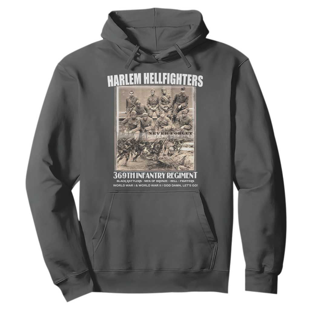 Never Forget Harlem Hellfighters Hoodie 369TH Infantry Regiment Black God Damn Let's Go TS11 Dark Heather Print Your Wear