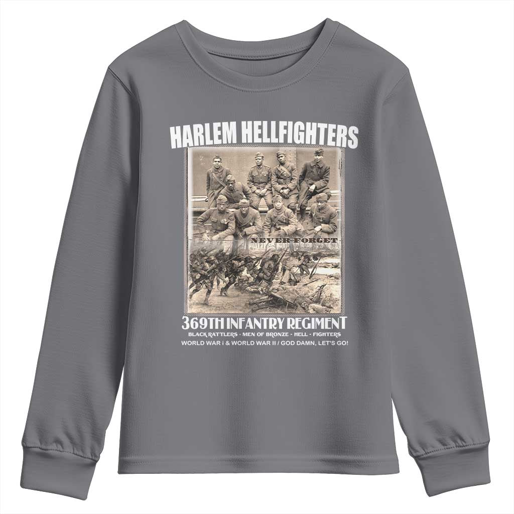 Never Forget Harlem Hellfighters Youth Sweatshirt 369TH Infantry Regiment Black God Damn Let's Go TS11 Charcoal Print Your Wear