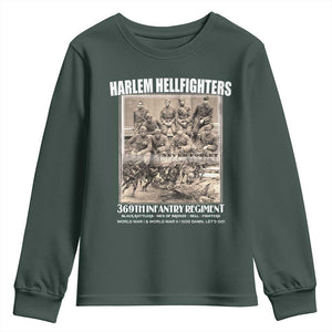 Never Forget Harlem Hellfighters Youth Sweatshirt 369TH Infantry Regiment Black God Damn Let's Go TS11 Dark Forest Green Print Your Wear