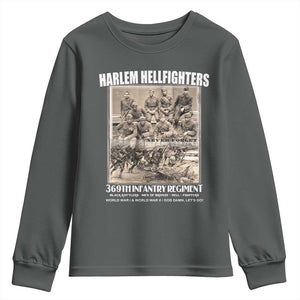 Never Forget Harlem Hellfighters Youth Sweatshirt 369TH Infantry Regiment Black God Damn Let's Go TS11 Dark Heather Print Your Wear