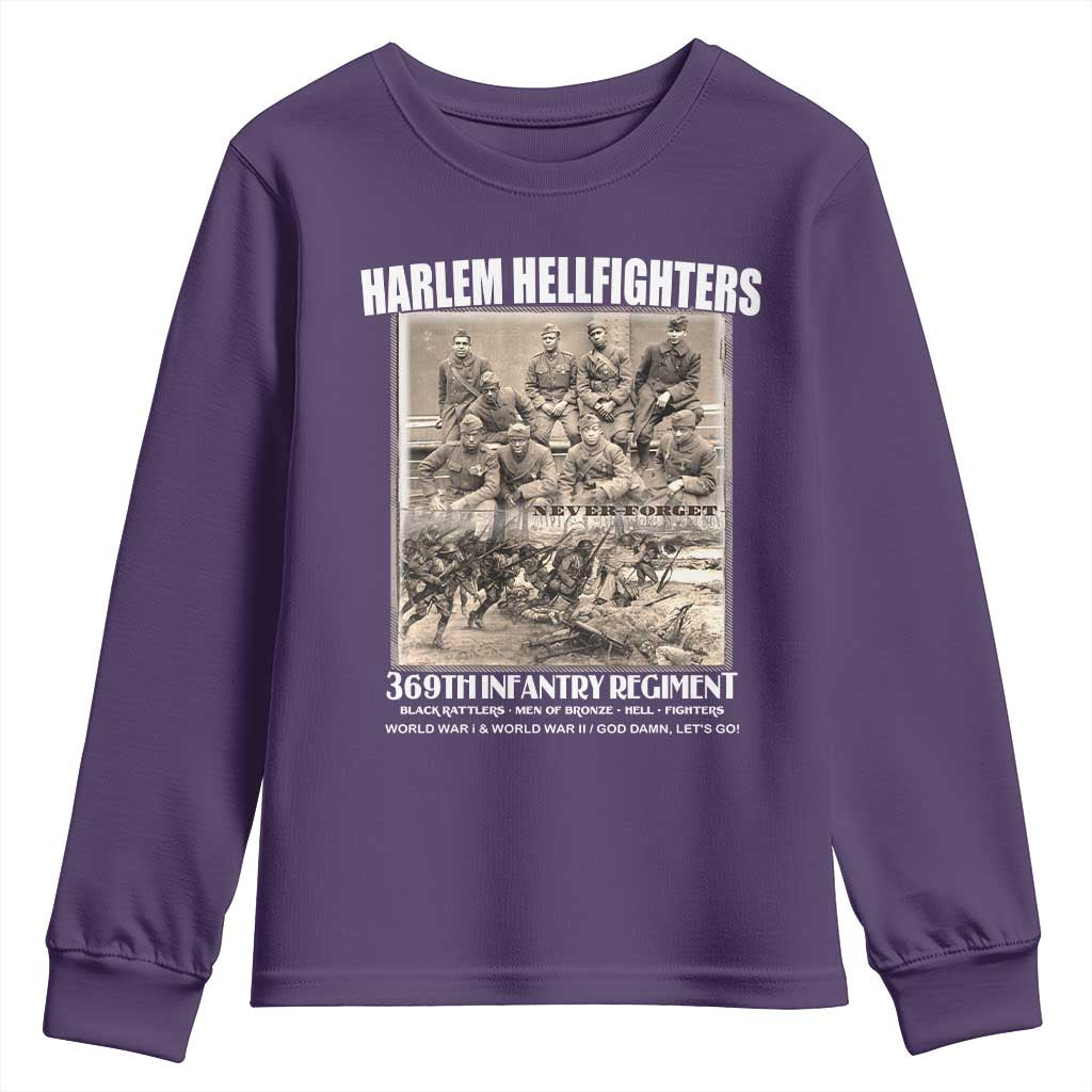 Never Forget Harlem Hellfighters Youth Sweatshirt 369TH Infantry Regiment Black God Damn Let's Go TS11 Purple Print Your Wear