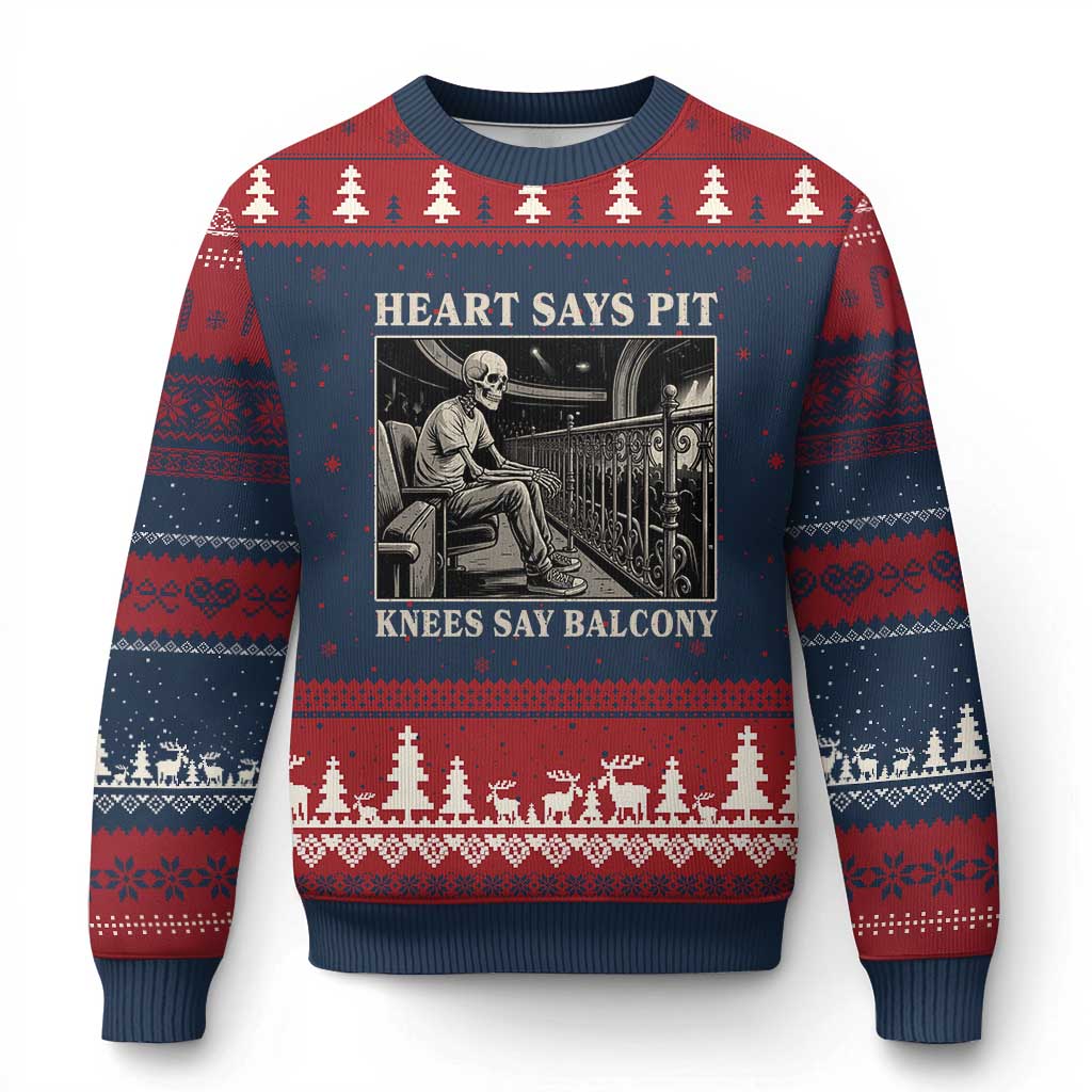 Heart Says Pit Knees Say Balcony Ugly Christmas Sweater Funny Concert Quote TS11 Navy Red Print Your Wear