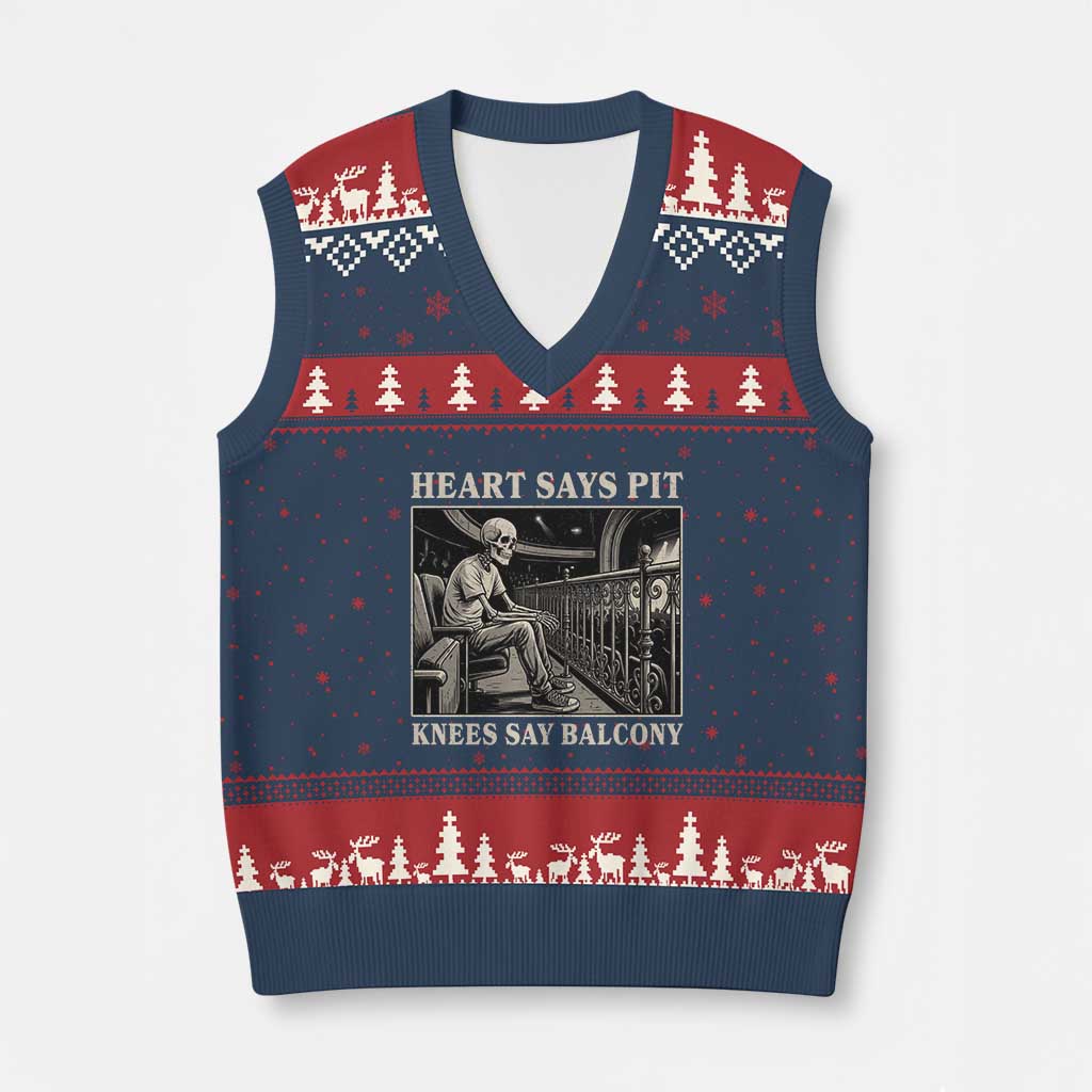 Heart Says Pit Knees Say Balcony V-Neck Knit Sweater Vest Funny Concert Quote TS11 Navy Red Print Your Wear