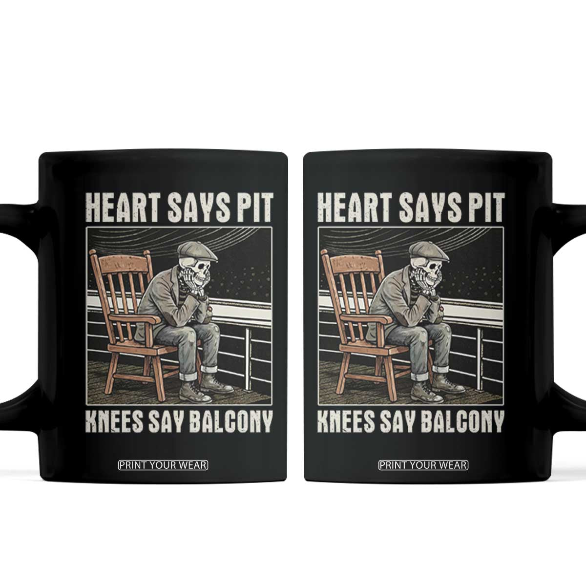 Funny Heart Says Pit Knees Say Balcony Coffee Mug Old Skeleton TS11 Black Print Your Wear