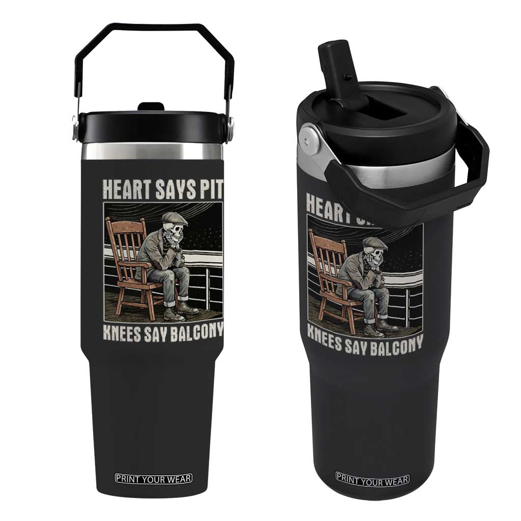 Funny Heart Says Pit Knees Say Balcony Flip Straw Tumbler Old Skeleton TS11 One Size: 30 oz Black Print Your Wear