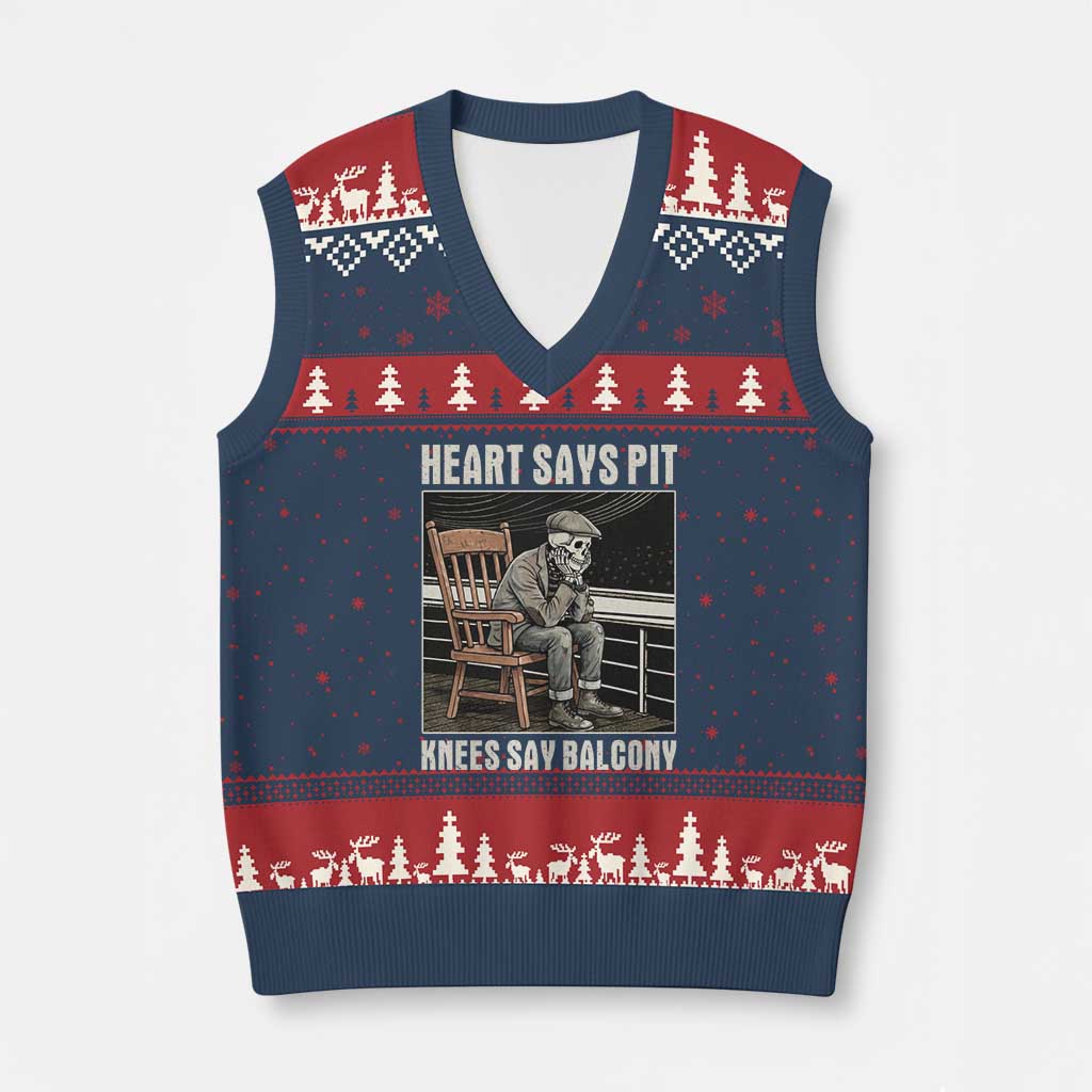 Funny Heart Says Pit Knees Say Balcony V-Neck Knit Sweater Vest Old Skeleton TS11 Navy Red Print Your Wear