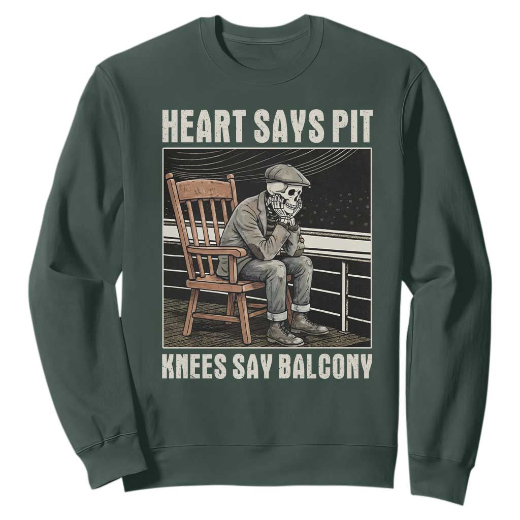 Funny Heart Says Pit Knees Say Balcony Sweatshirt Old Skeleton TS11 Dark Forest Green Print Your Wear