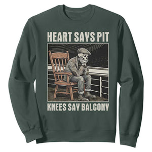 Funny Heart Says Pit Knees Say Balcony Sweatshirt Old Skeleton TS11 Dark Forest Green Print Your Wear
